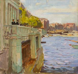 Carl Moll, Venedig, Riva Schiavoni, 1915 um, Öl auf Holz, 34 × 35,5 cm, Privatbesitz