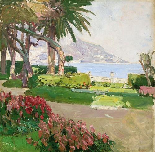 Carl Moll, An der Côte d´Azur, 1926 um, Öl auf Holz, 35 × 35 cm, Privatbesitz Wien, courtesy Ku ...