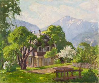 Carl Moll, Semmeringlandschaft mit Villa Mahler, 1938 um, Öl auf Leinwand, 50,5 × 60,8 cm, Land ...