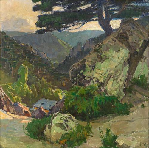 Carl Moll, Blick in die Klausen bei Mödling, 1942 um, Öl auf Leinwand, 60 × 60 cm, Wien Museum  ...