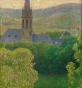 Carl Moll, Atelieraussicht auf die Heiligenstädter Pfarrkirche St. Michael, 1903, Öl auf Leinwa ...