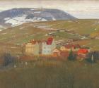 Carl Moll, Blick auf Heiligenstadt und den Nussberg im Winter, 1904 /1905, Öl auf Holz, 80 × 80 ...