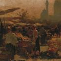 Carl Moll, Wiener Naschmarkt mit Karlskirche, 1894, Öl auf Leinwand, 56 × 83 cm, LENTOS Kunstmu ...