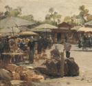 Carl Moll, Naschmarkt, 1893, Öl auf Holz, 26,3 × 35,5 cm, Privatbesitz Wien, courtesy Kunsthand ...