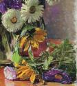 Carl Moll, Astern und Sonnenblumen, 1926 vor, Öl auf Leinwand, 60 × 60 cm, Oesterreichische Nat ...