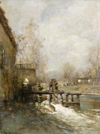 Carl Moll, Wassermühle, 1882, Öl auf Holz, 29 × 21 cm, Unbekannter Besitz