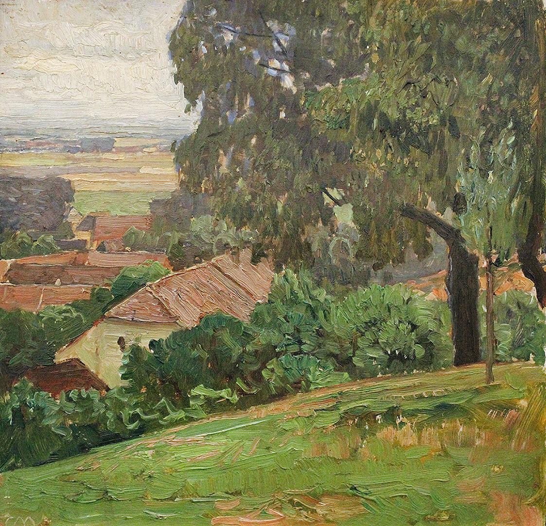 Carl Moll, Burgau am Attersee, 1929 um, Öl auf Holz, 35 × 35 cm, Privatbesitz Österreich