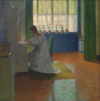 Carl Moll, Anna Moll am Schreibsekretär, 1903, Öl auf Leinwand, 100 x 100 cm, Wien Museum MUSA, ...