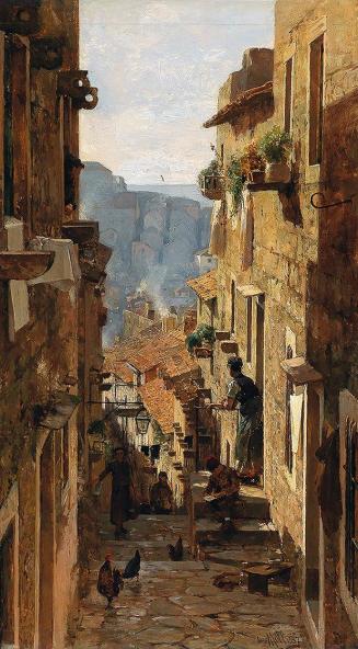 Carl Moll, Gasse in Ragusa, Dalmatien, 1887, Öl auf Holz, 44 × 26 cm, Privatbesitz, courtesy Do ...