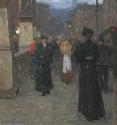 Carl Moll, Die Elisabethbrücke (Abenddämmerung), 1897 um, Öl auf Holz, 28 x 22,8 cm, Sammlung E ...