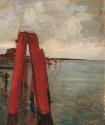 Carl Moll, Rote Pfähle im Meer, 1922, Öl auf Leinwand, 59,5 × 43 cm, Albertina Wien. Sammlung E ...