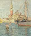 Carl Moll, Blick auf San Giorgio Maggiore in Venedig, 1915 um, Öl auf Holz, 35,3 × 35,8 cm, Pri ...