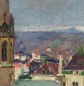 Carl Moll, Blick auf St. Michael in Heiligenstadt, 1915 um, Öl, Unbekannter Besitz