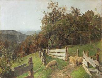 Carl Moll, Heimkehr der Herde bei Bad Goisern, 1893, Öl auf Leinwand, 51,5 × 66 cm, Privatbesit ...