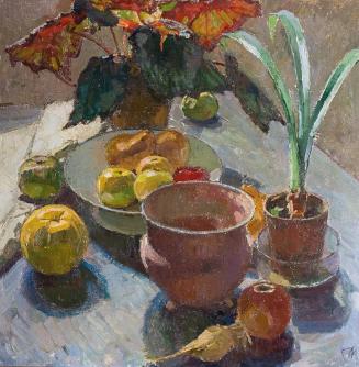 Carl Moll, Stillleben mit Blumentöpfen und Äpfeln, 1930 um, Öl auf Leinwand, 60 x 60 cm, Kunsth ...
