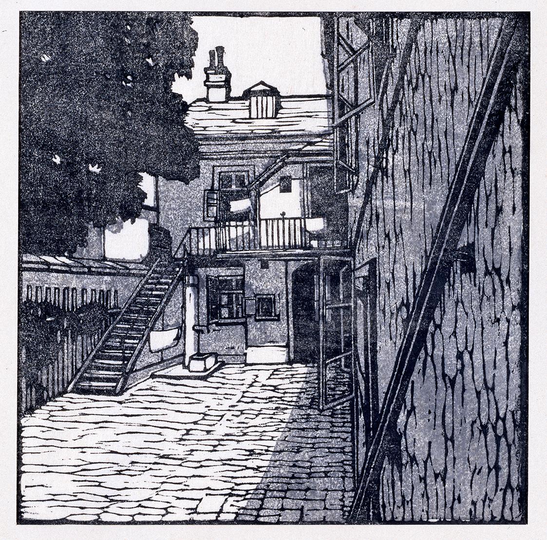 Carl Moll, Heiligenstadt. Grinzingerstraße 64, 1903–1906, Farbholzschnitt, Aquarelldruck  auf J ...