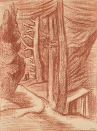Alfred Wickenburg, Waldweg, 1934/1935, Rötel auf Papier, Blattmaße: 50,5 x 37,3 cm, Leihgabe au ...
