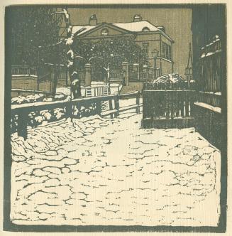 Carl Moll, Hohe Warte, 1903, Farbholzschnitt auf Papier, 2 Farben, Blattmaße: 25,2 × 24,1 cm