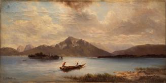 Carl Moll, Chiemsee mit Fraueninsel, 1879, Öl auf Leinwand, 23,5 × 54 cm