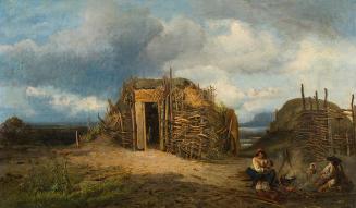Tina Blau, Zigeunerhütten in Rosenau, um 1862, Öl auf Leinwand, Roser-De Palma: 40 × 67 cm, Auk ...