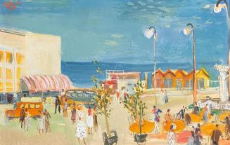 Otto Rudolf Schatz, Strandcafé, 1948, Öl auf Papier auf Karton, 27 × 42,4 cm