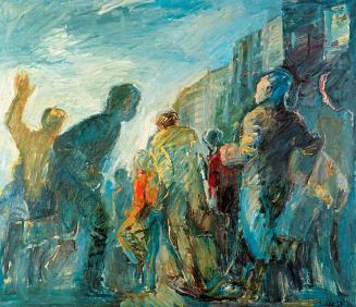 Georg Eisler, Straße mit Laufenden III, 1969, Öl auf Leinwand, 130 × 150 cm, Verbleib unbekannt