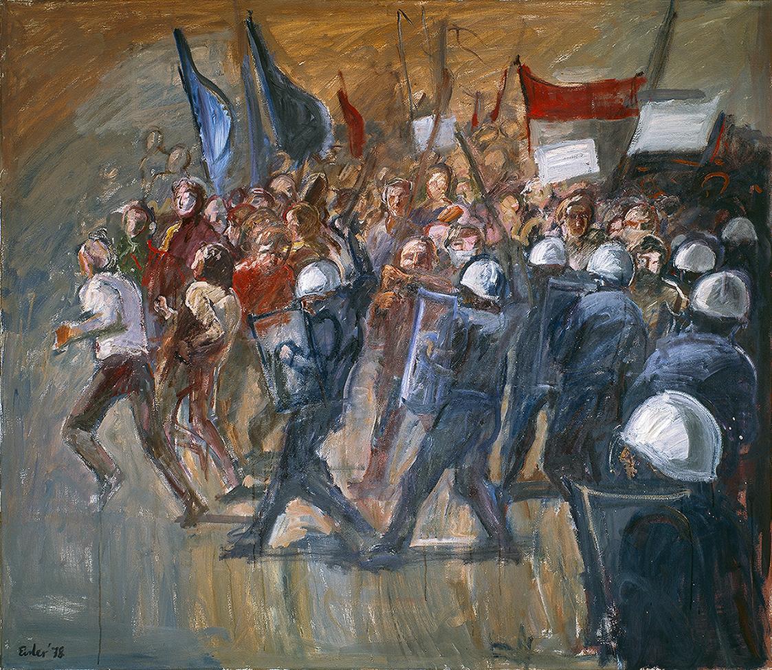 Georg Eisler, Konfrontation, 1978, Öl auf Leinwand, 132 × 152 cm, mumok – Museum moderner Kunst ...