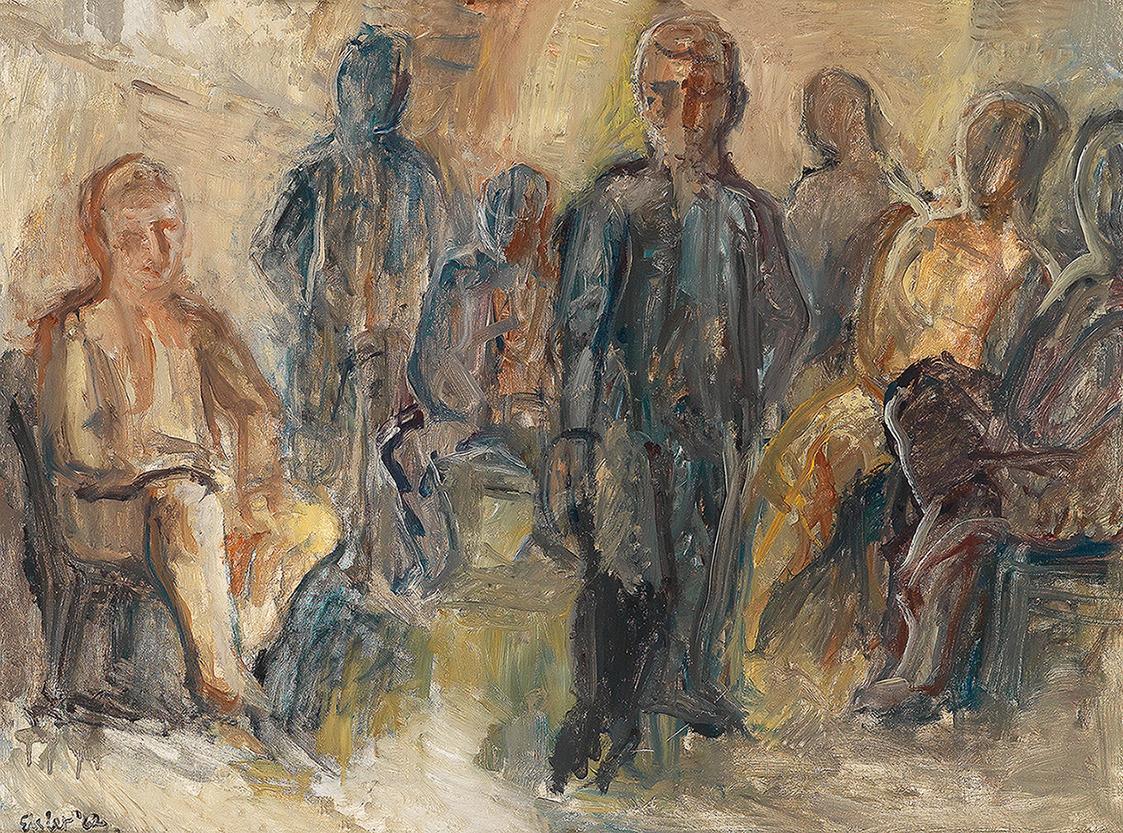 Georg Eisler, Konversation, 1962, Öl auf Leinwand, 60 × 80 cm, Verbleib unbekannt