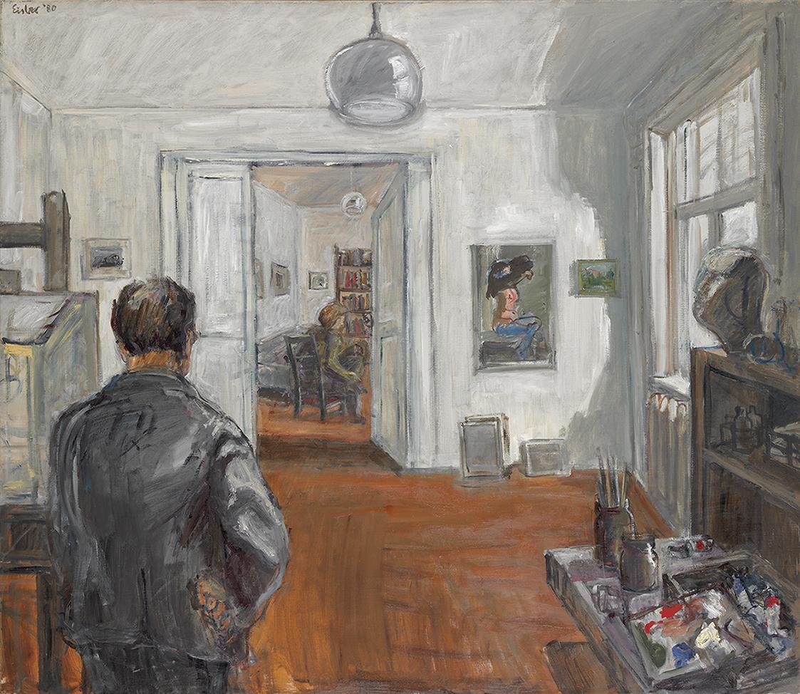 Georg Eisler, Im Atelier, 1980, Öl auf Leinwand, 130 × 150 cm, ALBERTINA, Wien – The ESSL Colle ...