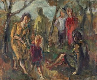 Georg Eisler, Gruppe unter Bäumen, 1961, Öl auf Leinwand, 50 × 60,5 cm, Belvedere, Wien, Inv.-N ...