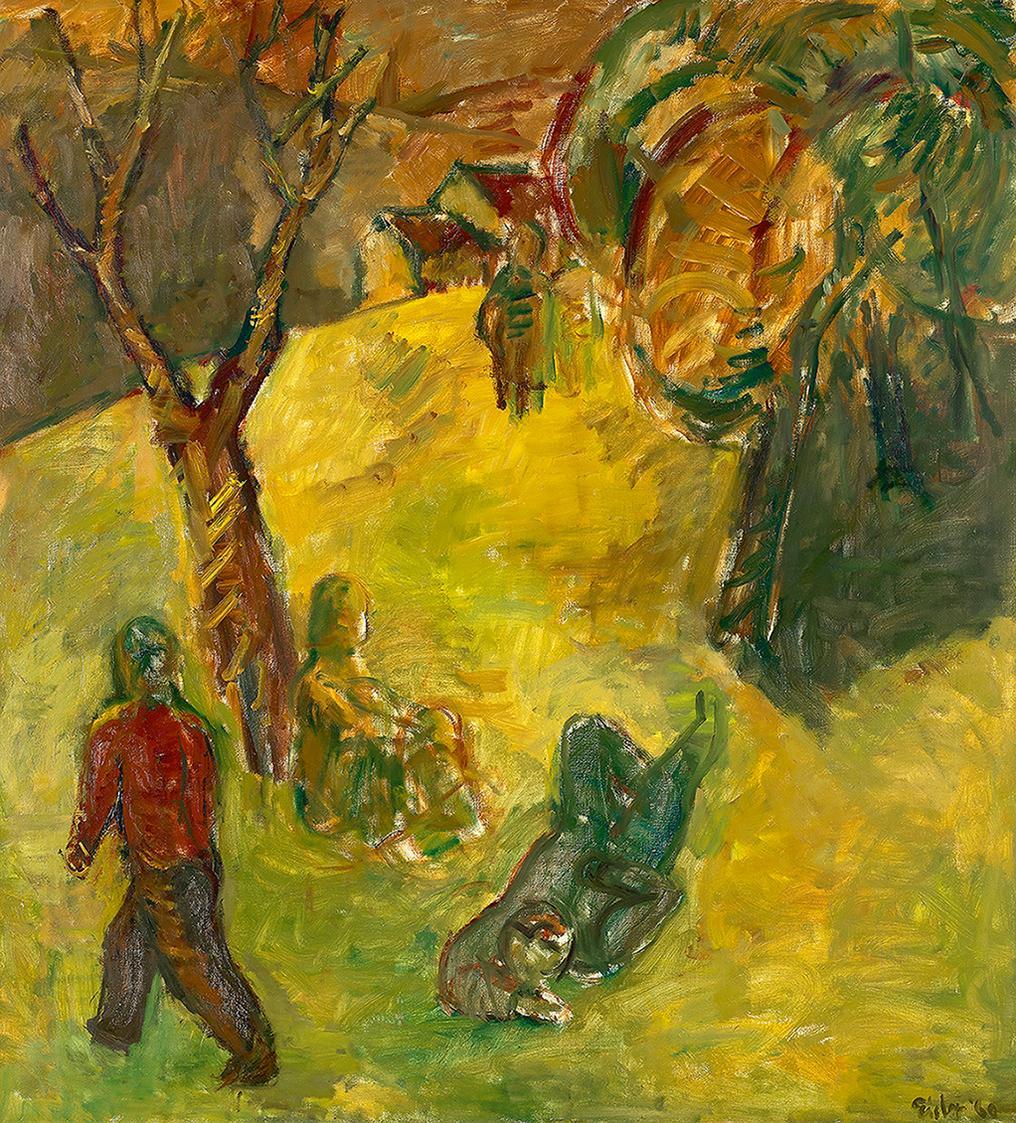 Georg Eisler, Figuren in einer Landschaft, 1960, Öl auf Leinwand, 115 × 105 cm, Belvedere, Wien ...