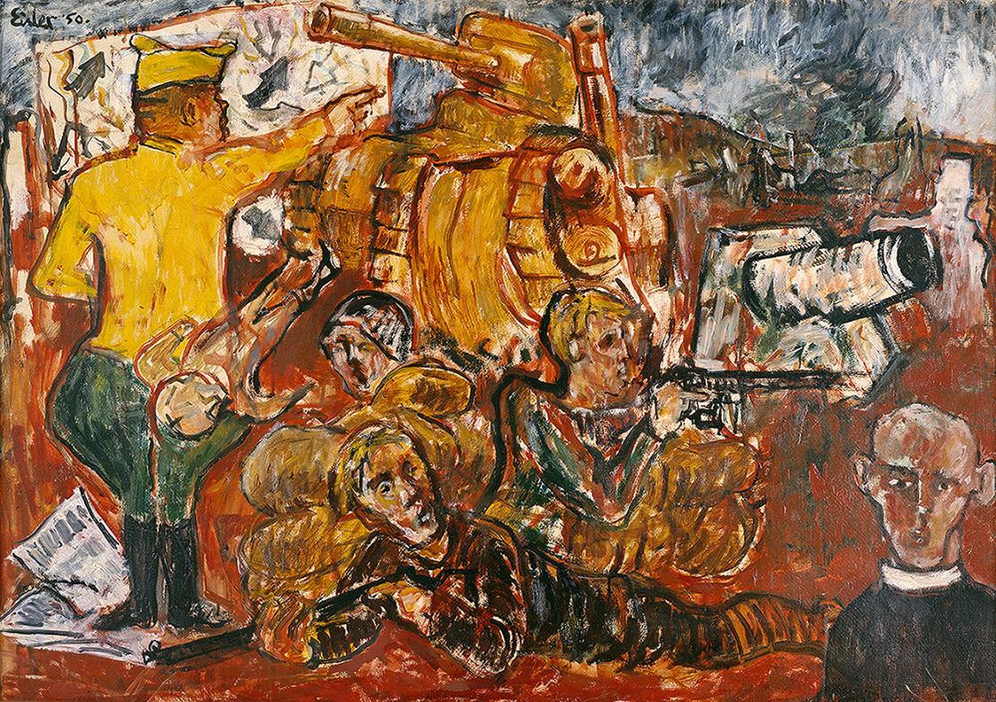 Georg Eisler, Kriegsbild, 1950, Öl auf Karton, 74 × 105 cm, mumok - Museum moderner Kunst Stift ...