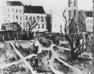 Georg Eisler, Blechturmgasse, 1951, Öl auf Karton, 36 × 43 cm, Verbleib unbekannt