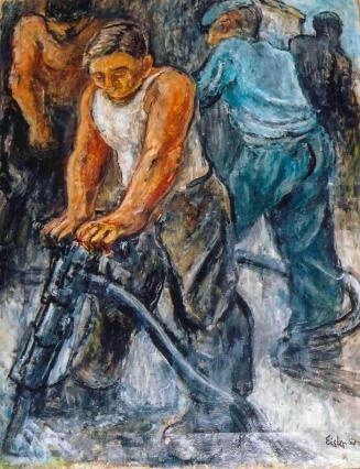 Georg Eisler, Straßenarbeiter, 1954, Öl auf Leinwand, 92 × 70 cm, Verbleib unbekannt