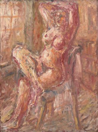 Georg Eisler, Sitzender Akt mit erhobenen Armen, 1956, Öl auf Holzfaserplatte, 87 × 65 cm, Geor ...