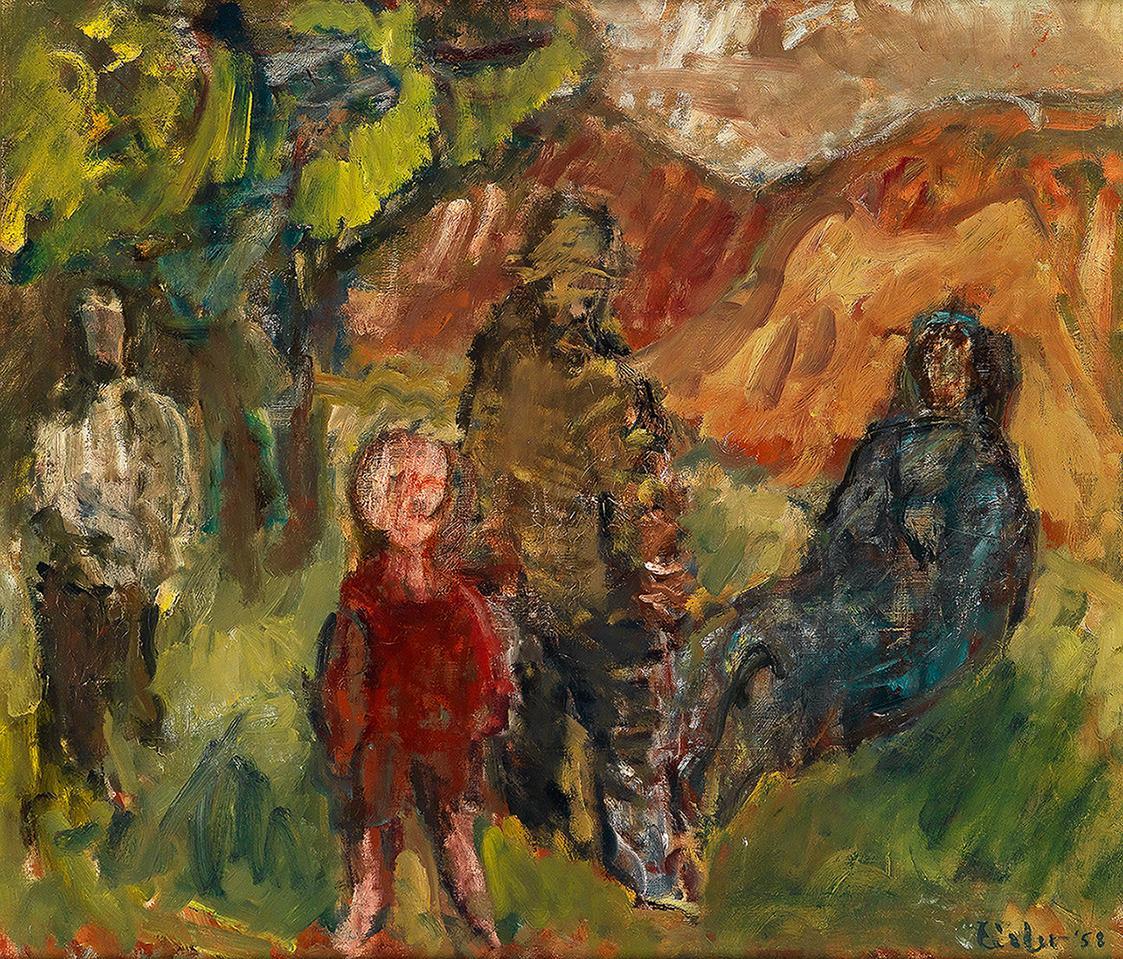 Georg Eisler, Familie in einer Landschaft, 1958, Öl auf Leinwand, 60 × 70 cm, Verbleib unbekann ...