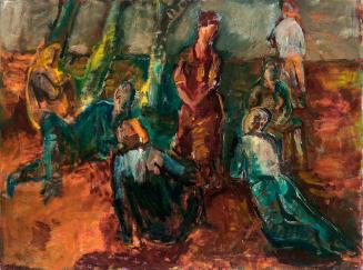 Georg Eisler, Figuren in einer Landschaft, 1960, Öl auf Leinwand, 60 × 80 cm, Verbleib unbekann ...