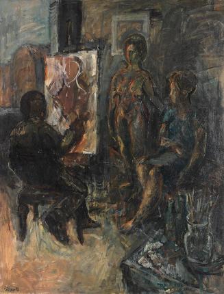 Georg Eisler, Das Atelier, 1961, Öl auf Leinwand, 130 × 100 cm, Wien Museum MUSA, Inv.-Nr. MUSA ...