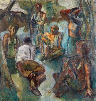 Georg Eisler, Figuren in einer Landschaft, 1961, Öl auf Leinwand, 112 × 107 cm, mumok - Museum  ...