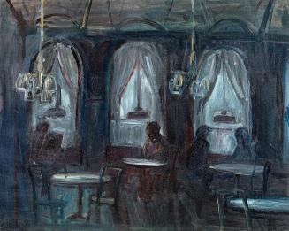 Georg Eisler, Café Sperl, 1978, Öl auf Leinwand, 80 × 100 cm, Verbleib unbekannt