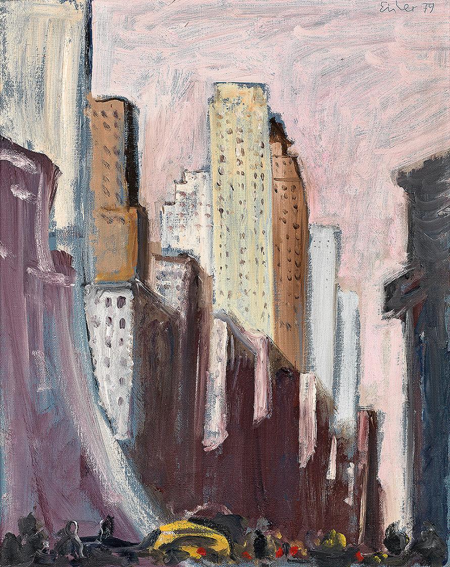 Georg Eisler, Kleines Manhattan-Bild I, 1979, Öl auf Leinwand, 45 × 36 cm, Verbleib unbekannt