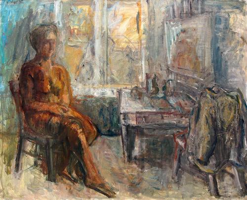 Georg Eisler, Interieur mit sitzender Frau, 1962, Öl auf Leinwand, 65 × 81 cm, ALBERTINA, Wien  ...