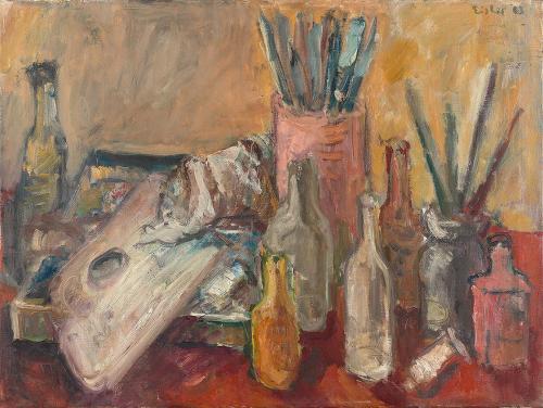 Georg Eisler, Atelierstillleben, 1963, Öl auf Leinwand, 60 × 80 cm, Georg und Alice Eisler - Fo ...