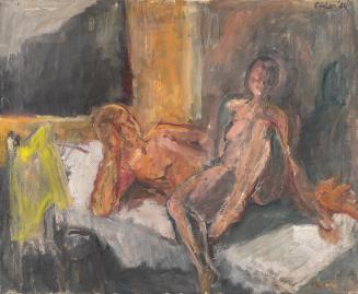 Georg Eisler, Interieur mit Liebespaar, 1964, Öl auf Leinwand, 65 × 80 cm, Georg und Alice Eisl ...