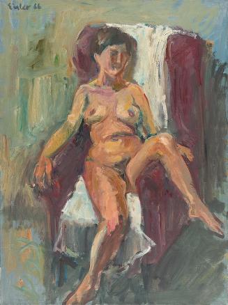 Georg Eisler, Sitzender Akt in rotem Fauteuil, 1966, Öl auf Leinwand, 80,5 × 60,5 cm, Georg und ...