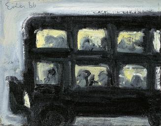 Georg Eisler, Kleiner nächtlicher Autobus, 1986, Öl auf Leinwand, 18 × 24 cm, Privatbesitz