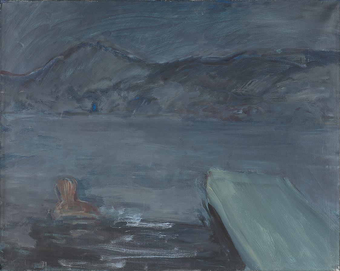 Georg Eisler, Nächtlicher Schwimmer, 1971, Öl auf Leinwand, 88 × 99,5 cm, Georg und Alice Eisle ...