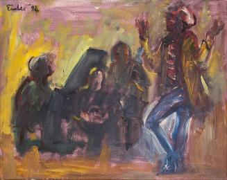 Georg Eisler, Jimmy Slyde at „La Cave“ II, 1992, Öl auf Leinwand, 36 × 45 cm, Privatbesitz