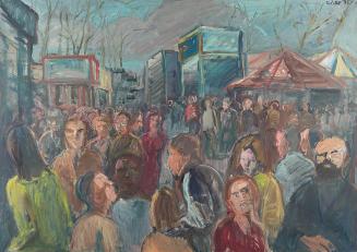 Georg Eisler, Osterjahrmarkt Hampstead Heath, 1975, Öl auf Leinwand, 116 × 164 cm, Georg und Al ...