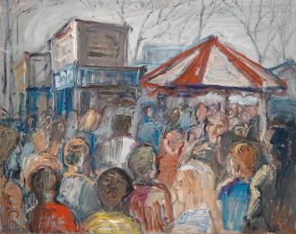 Georg Eisler, Petticoat Lane, 1975, Öl auf Leinwand, 80 × 100 cm, Sammlung Konrad, Wien